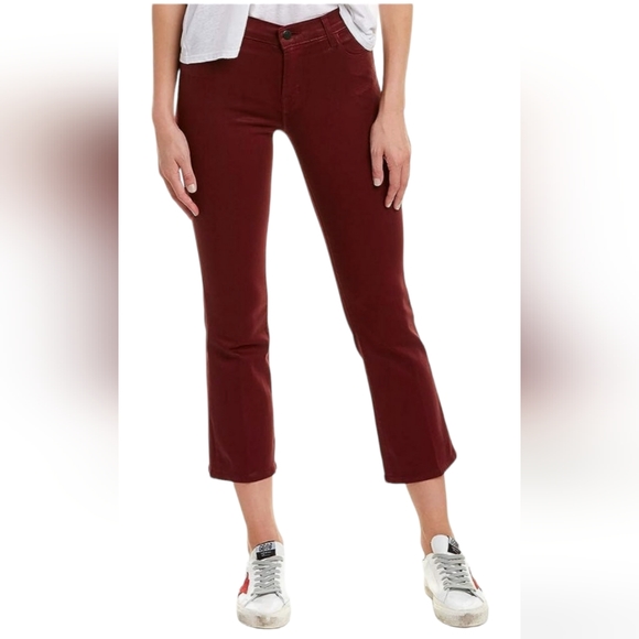 J Brand Midrise Selena Coated Cropped Bootcut Oxblood size 28 - Picture 1 of 7